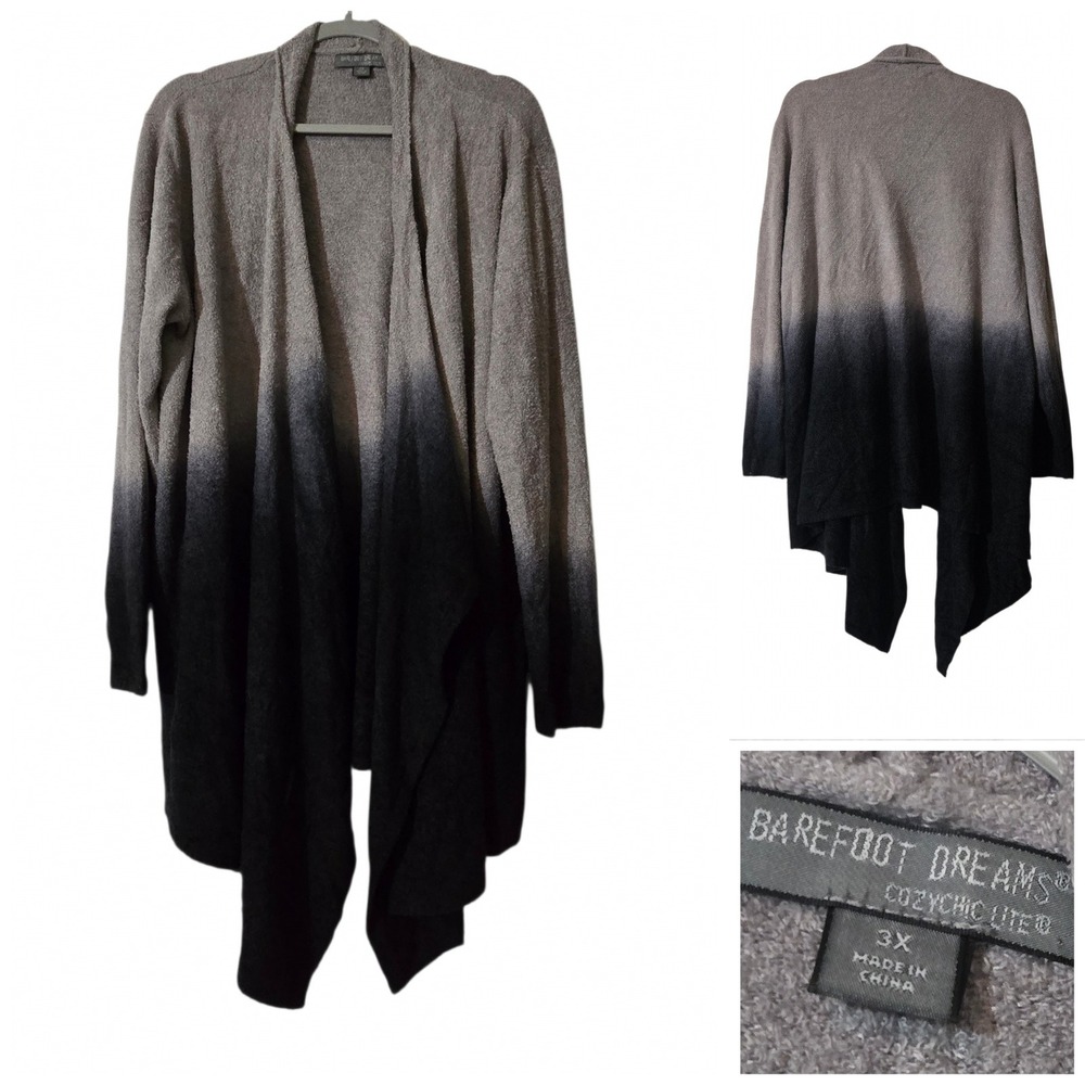 Barefoot Dreams CozyChic Lite Ombre Cardigan 3X Grey Black Draped Wrap Sweater